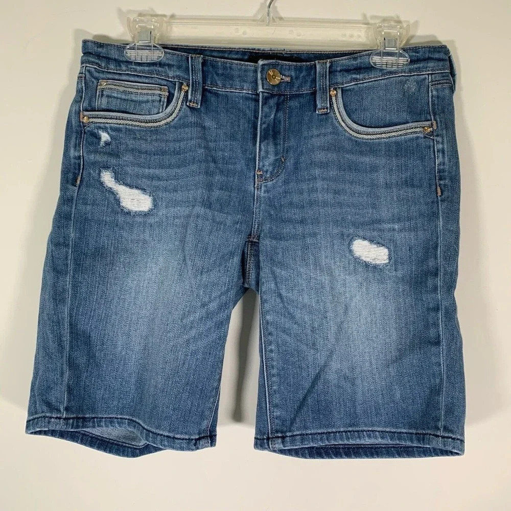 White House Black Market Shorts Size 0 Medium Wash Denim Distressed Girlfriend